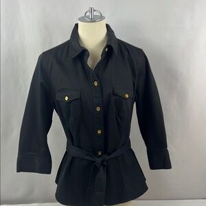 Charter Club Academia Black Corduroy Shirt with Gold‎ Button 3/4 Sleeves Size 14